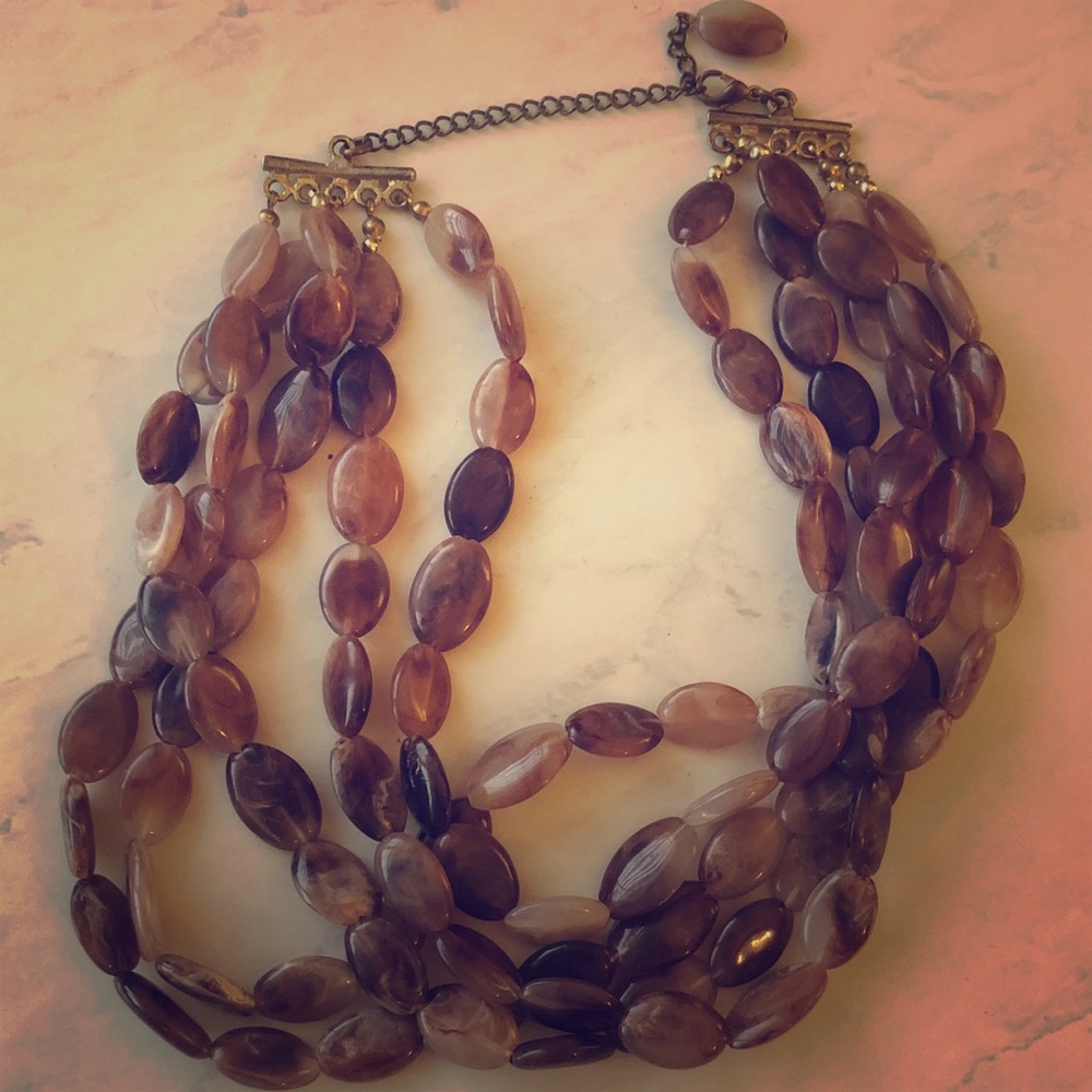 Brown multi-strand beaded necklace